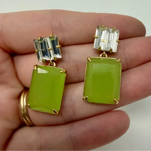 Kate Spade Shine On Collection Green Clear Rectangle Drop Earrings Gold Tone - Picture 3 of 8